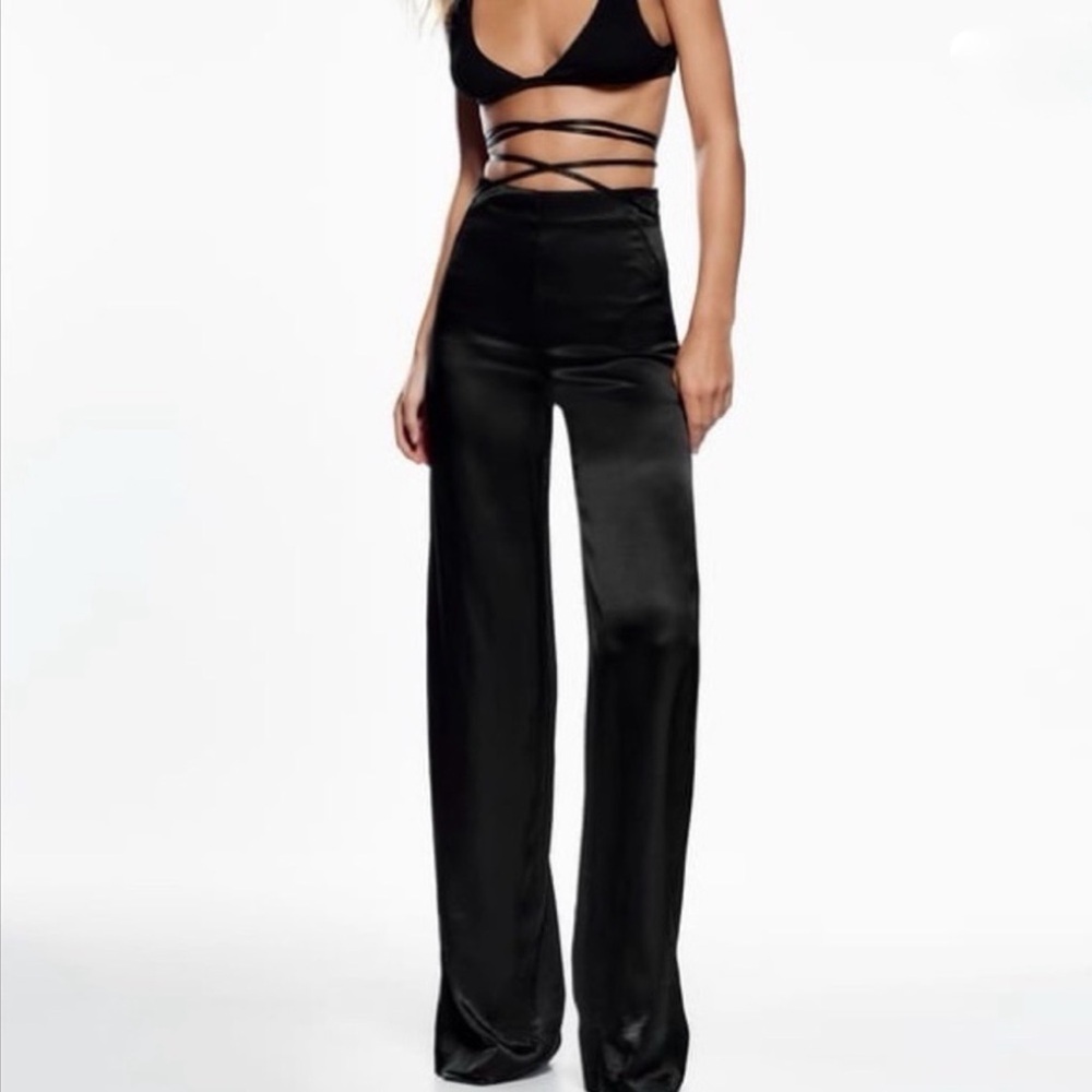Zara Black Satin High-Waisted Pants